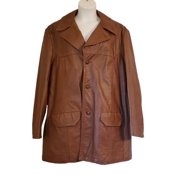 Vintage Grais L XL Brown Leather Bomber Jacket Coat Cosplay Zip Out Vest‎ Liner - Picture 1 of 5
